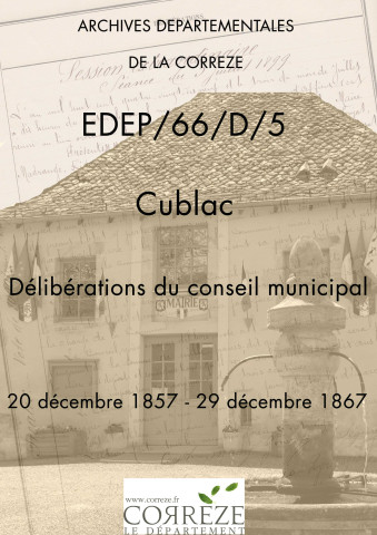 Délibérations du conseil municipal. 20 décembre 1857-29 décembre 1867