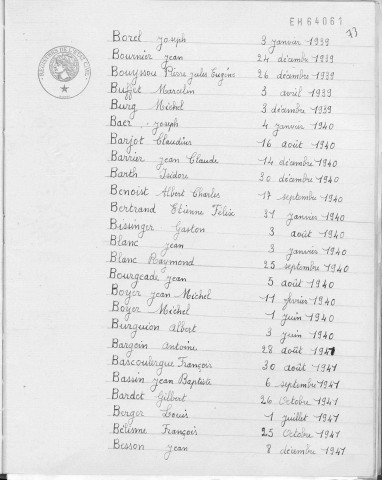 Tables décennales des décès (1933-1942)