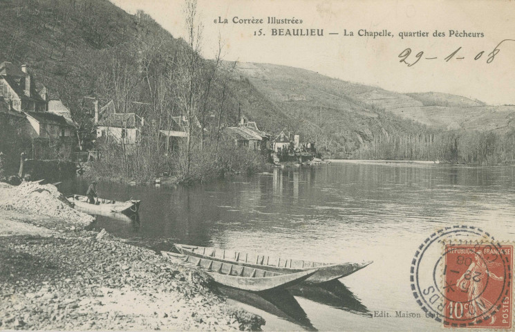 Beaulieu-sur-Dordogne : "La Corrèze illustrée - 15. Beaulieu - La chapelle, quartier des pêcheurs".