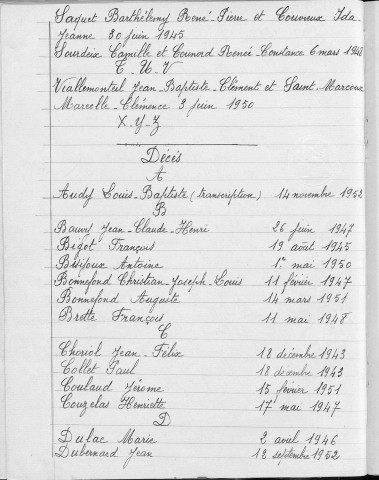 Tables décennales des mariages (1943-1952)