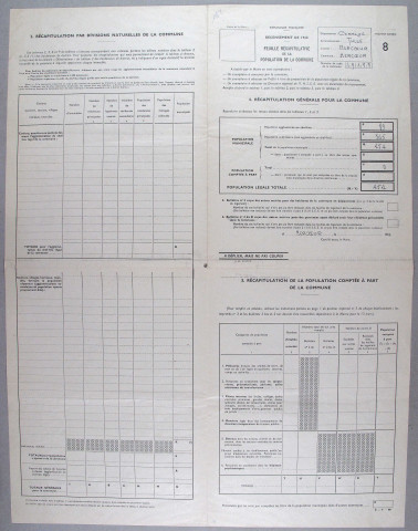 Population : listes nominatives (1921-1968), feuille récapitulative de la population de la commune (1962).