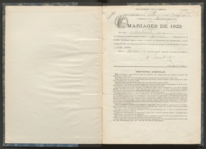 Mariages (1922-1932).