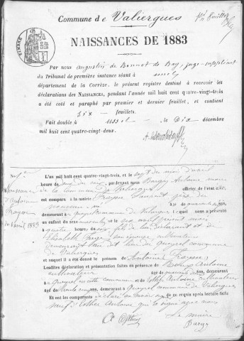 Naissances, mariages, décès (1883-1892)