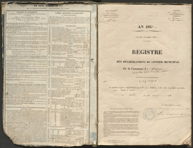 Délibérations du conseil municipal. 09 novembre 1851-24 octobre 1875