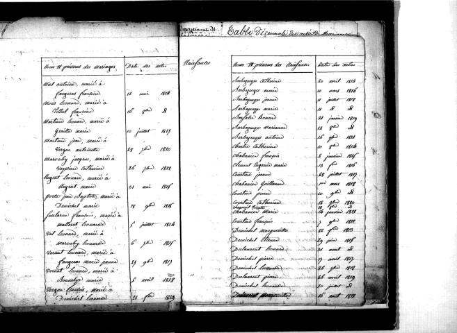 Tables décennales des mariages (1813-1822)