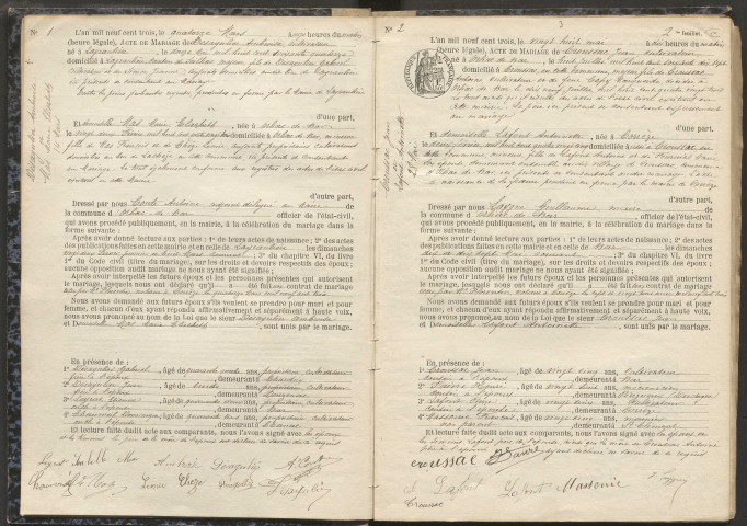 Mariages (1903-1921).