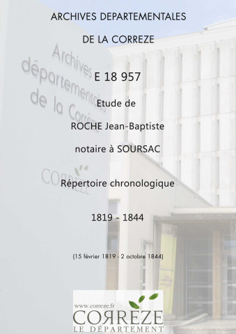 Répertoire chronologique : 15 février 1819-2 octobre 1844