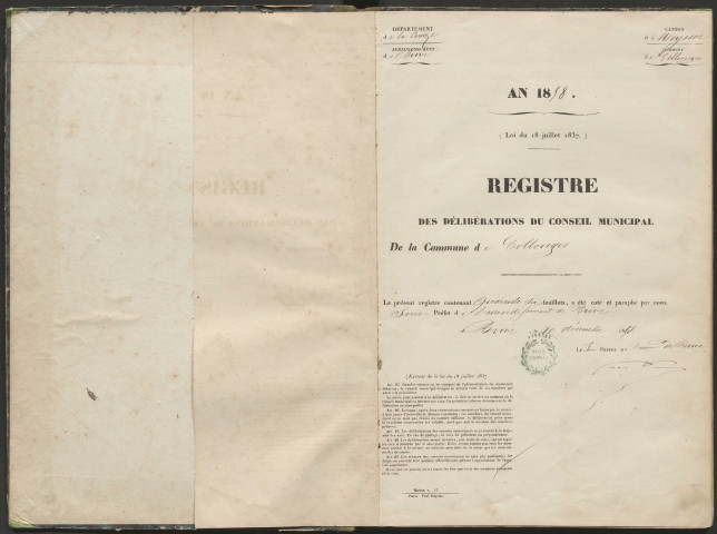 Délibérations du conseil municipal. 23 janvier 1859-12 février 1865
