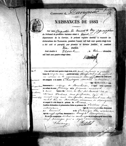 Naissances, mariages, décès (1883-1892)