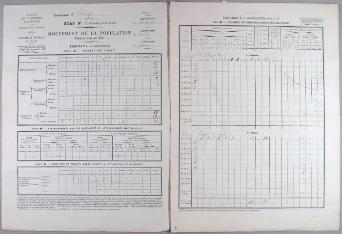 Population : mouvements de population. 1896
