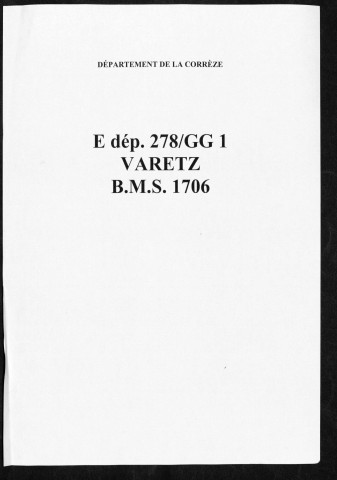 Baptêmes, mariages, sépultures (1706-1706)