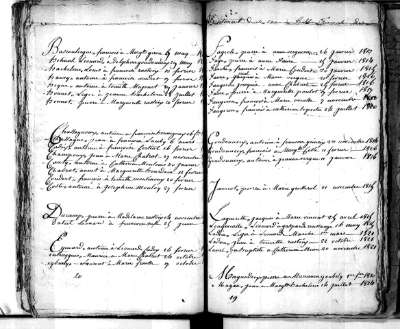 Tables décennales des mariages (1813-1822)