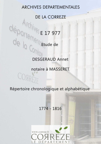 Répertoire chronologique et alphabétique : 1774-1816