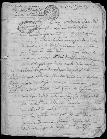 Naissances, mariages, décès (1798-1802)