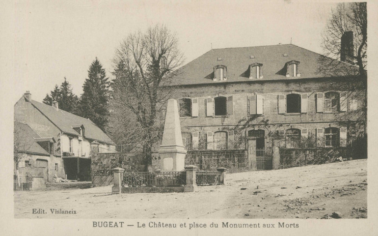 Bugeat : "Bugeat - Le château et place du monument aux morts".