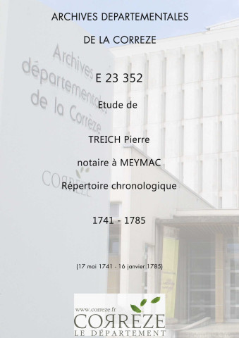 Répertoire chronologique (17 mai 1741-16 janvier 1785); table des testaments (1765-1769)