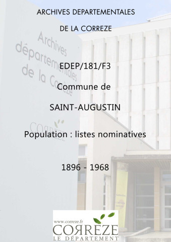 Population : listes nominatives. 1896-1936, 1951-1954, 1962, 1968