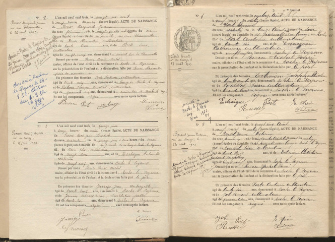 Naissances, mariages, décès (1903-1912).