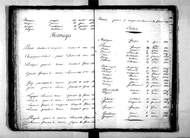 Tables décennales des mariages (1823-1832)