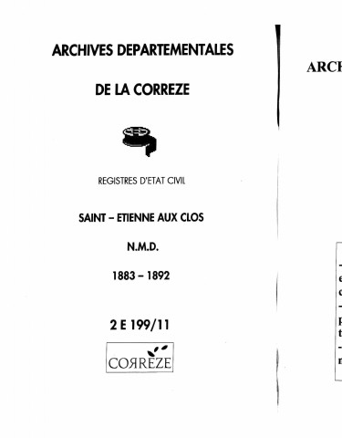 Naissances, mariages, décès (1883-1892)