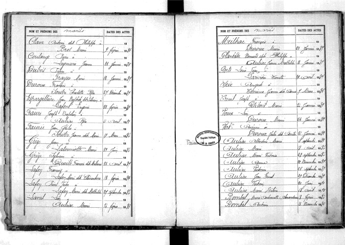 Tables décennales des mariages (1883-1892)