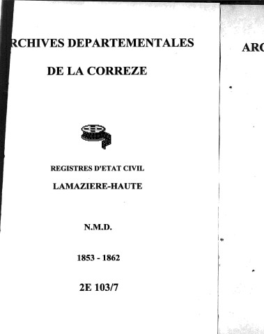 Naissances, mariages, décès (1853-1862)