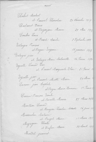 Tables décennales des mariages (1913-1922)