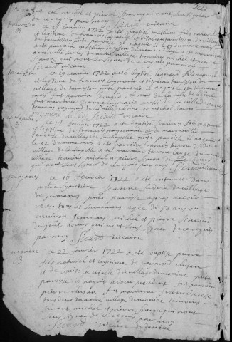 Baptêmes, mariages, sépultures (1722-1740)