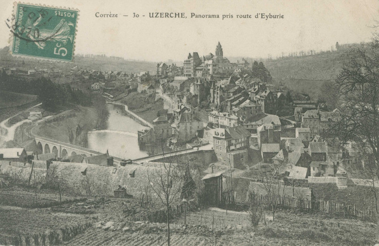 Uzerche : "Corrèze - 30 - Uzerche, panorama pris route d'Eyburie".
