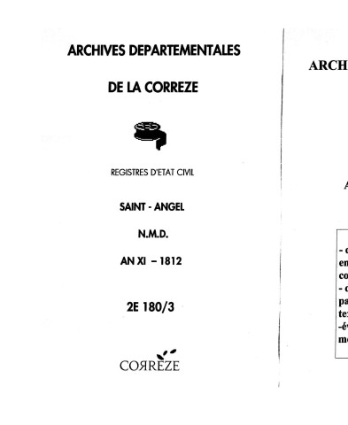 Naissances, mariages, décès (1803-1812)