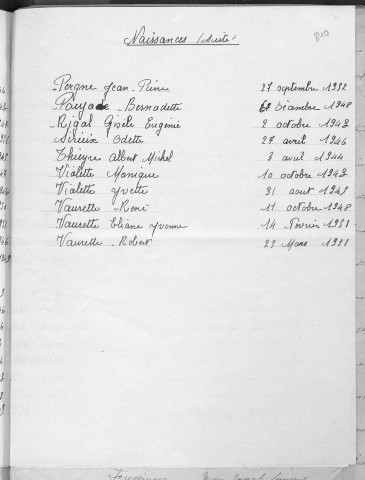 Tables décennales des naissances (1943-1952)