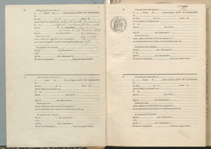 Naissances, mariages, décès (1903-1912).