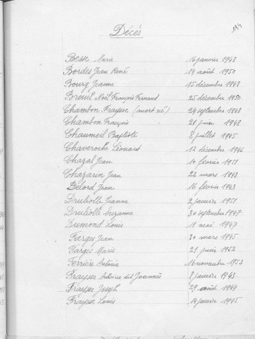 Tables décennales des décès (1943-1952)