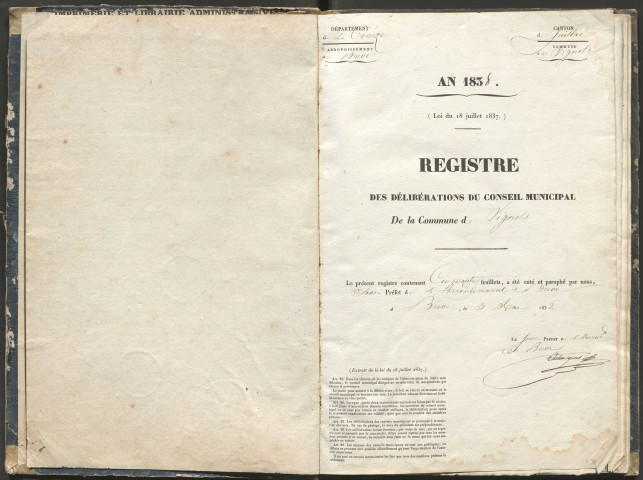 Délibérations du conseil municipal. 20 mai 1838-14 décembre 1852