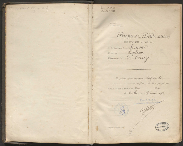 Délibérations du conseil municipal. 7 juin 1908-1er novembre 1931