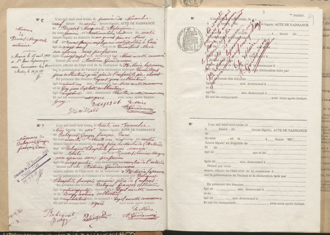 Naissances, mariages, décès (1913-1922).