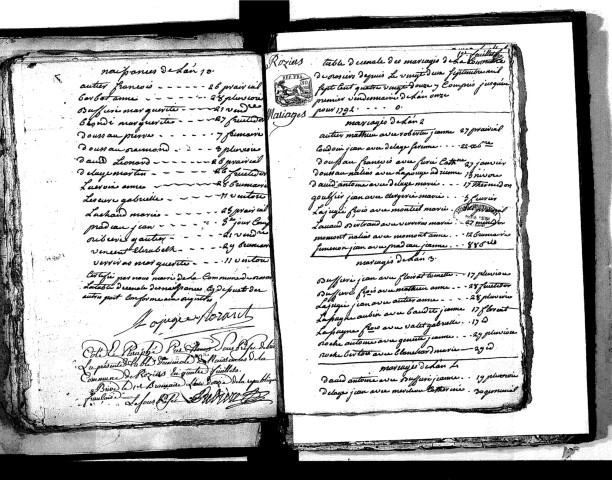 Tables décennales des mariages (1792-1802)