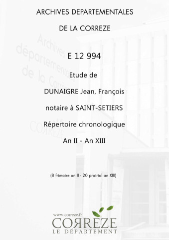 Répertoire chronologique : 8 frimaire an II-20 prairial an XIII