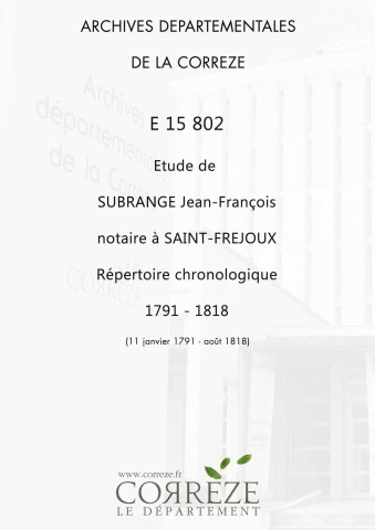 Répertoire chronologique : 11 janvier 1791-août 1818