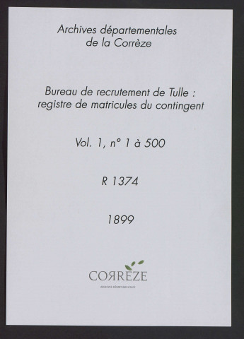 Classe 1899 : matricules 1 à 500.