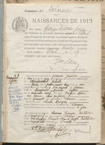Naissances, mariages, décès (1913-1922).