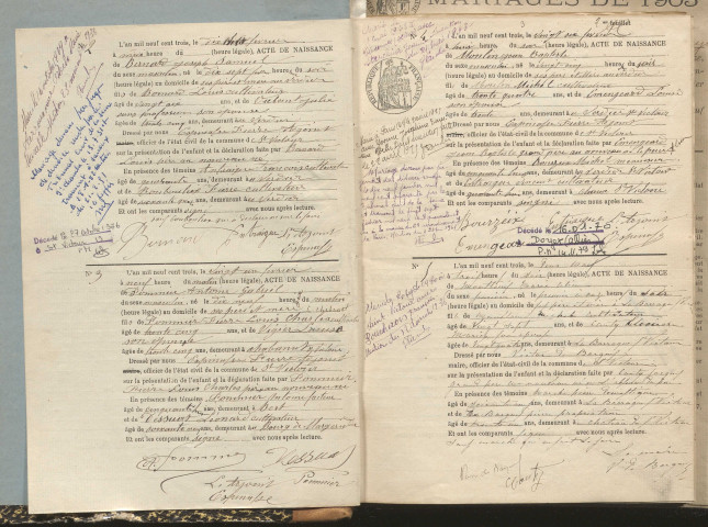 Naissances, mariages, décès (1903-1912).