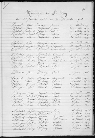 Tables décennales des mariages (1923-1932)