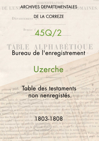 Table des testaments non enregistrés