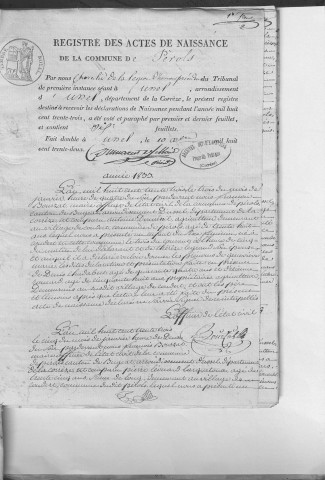 Naissances, mariages, décès (1833-1842)