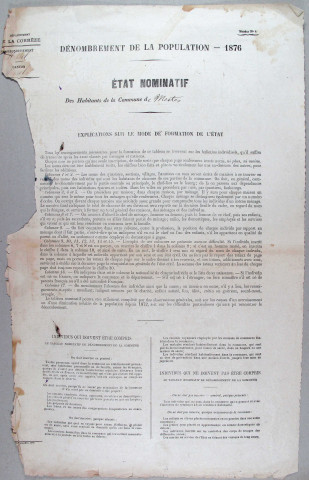 Population : listes nominatives (1876-1936), mouvement de population (1888-1896).
