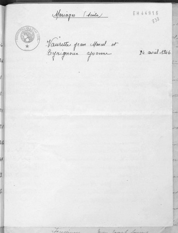 Tables décennales des mariages (1943-1952)