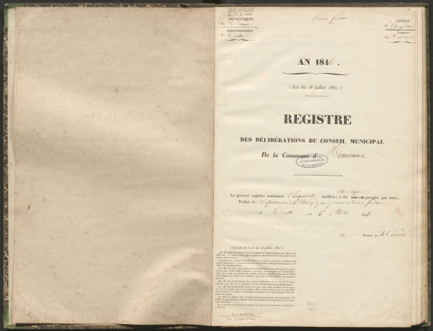Délibérations du conseil municipal. 10 mai 1846-26 mars 1854