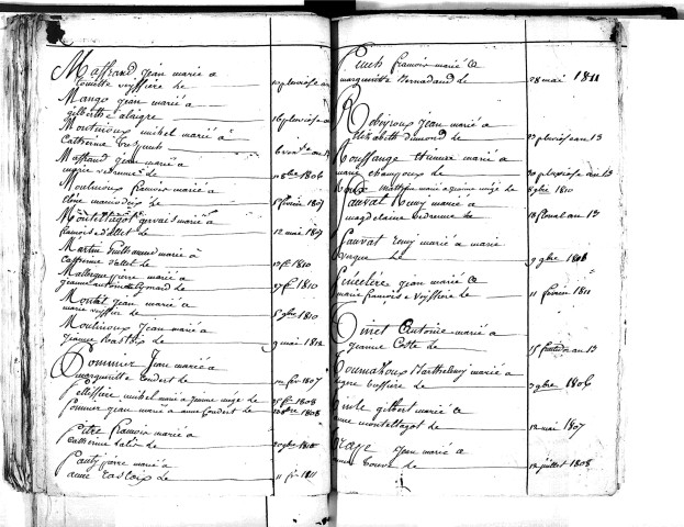 Tables décennales des mariages (1803-1812)