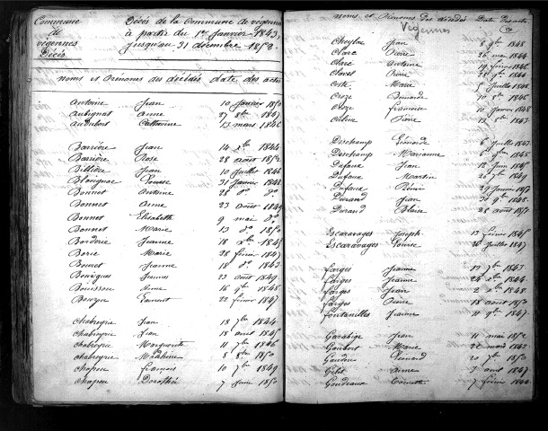 Tables décennales des décès (1843-1852)